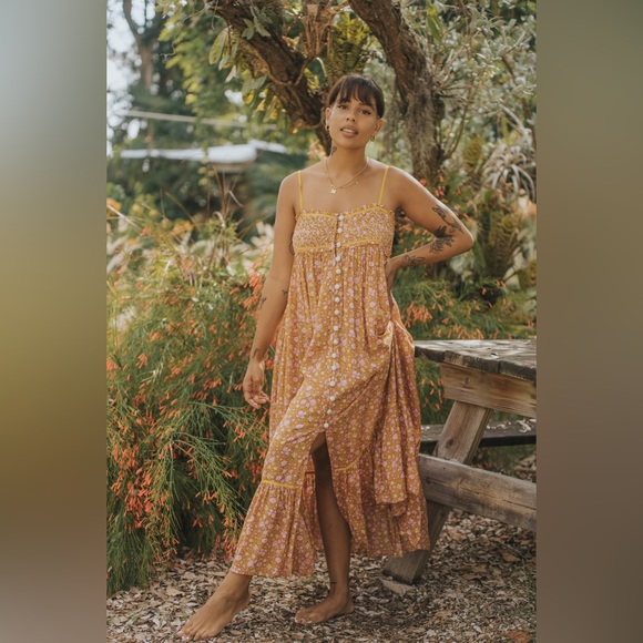 Free People Molly Jo Floral MIDI Dress — Golden Combo (XS) - Picture 2 of 13